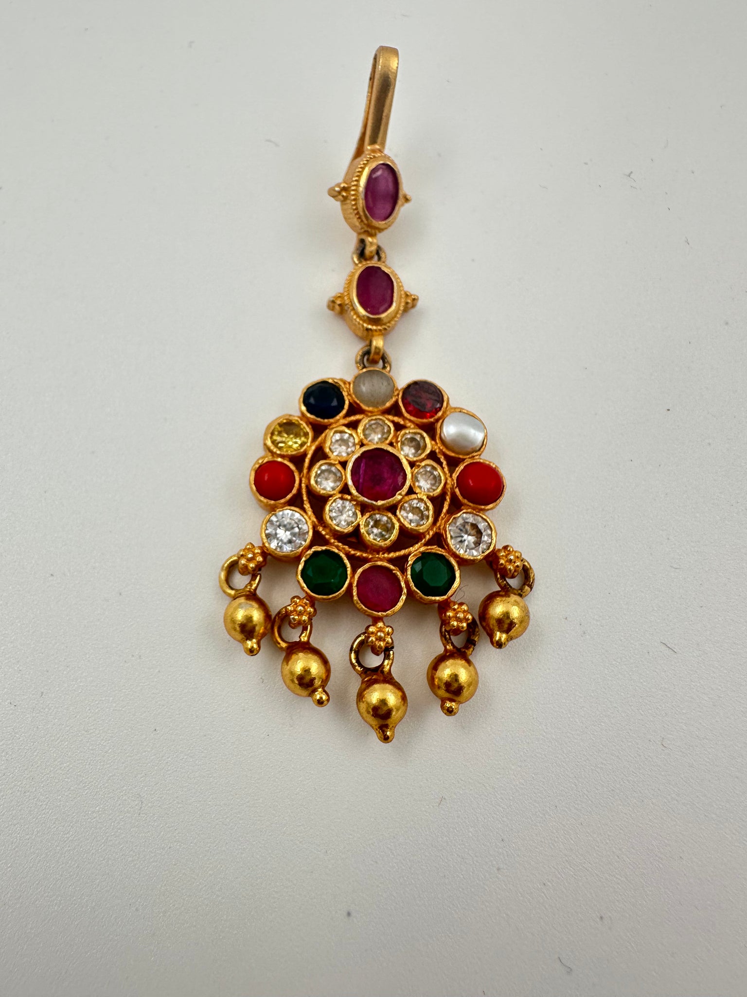 Navaratna Mangtikka 92.5 Silver Navarathna With Gold balls temple Design