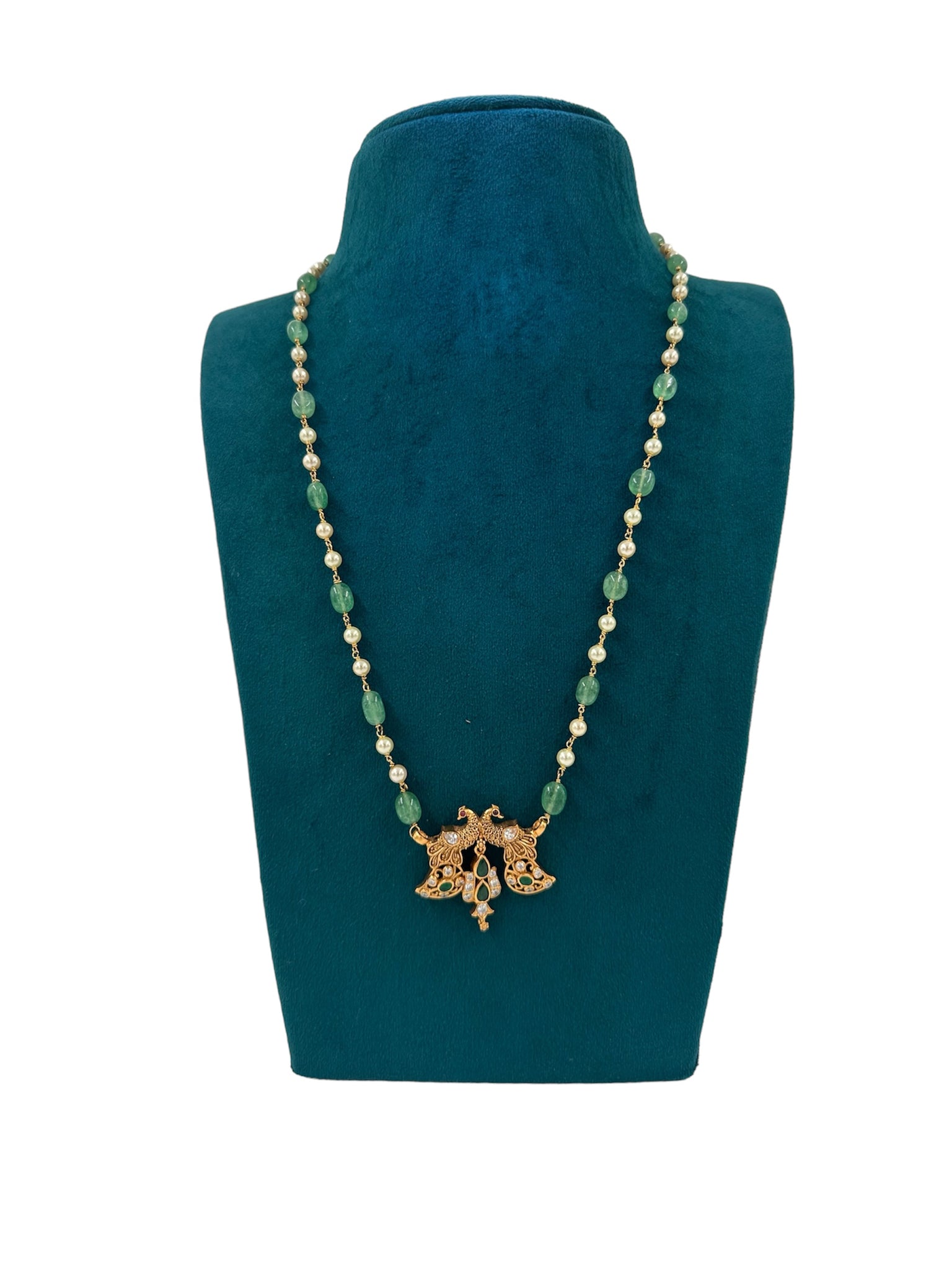 Precious Haram 92.5 silver  Green Beads And Pearls With Emerald Stones