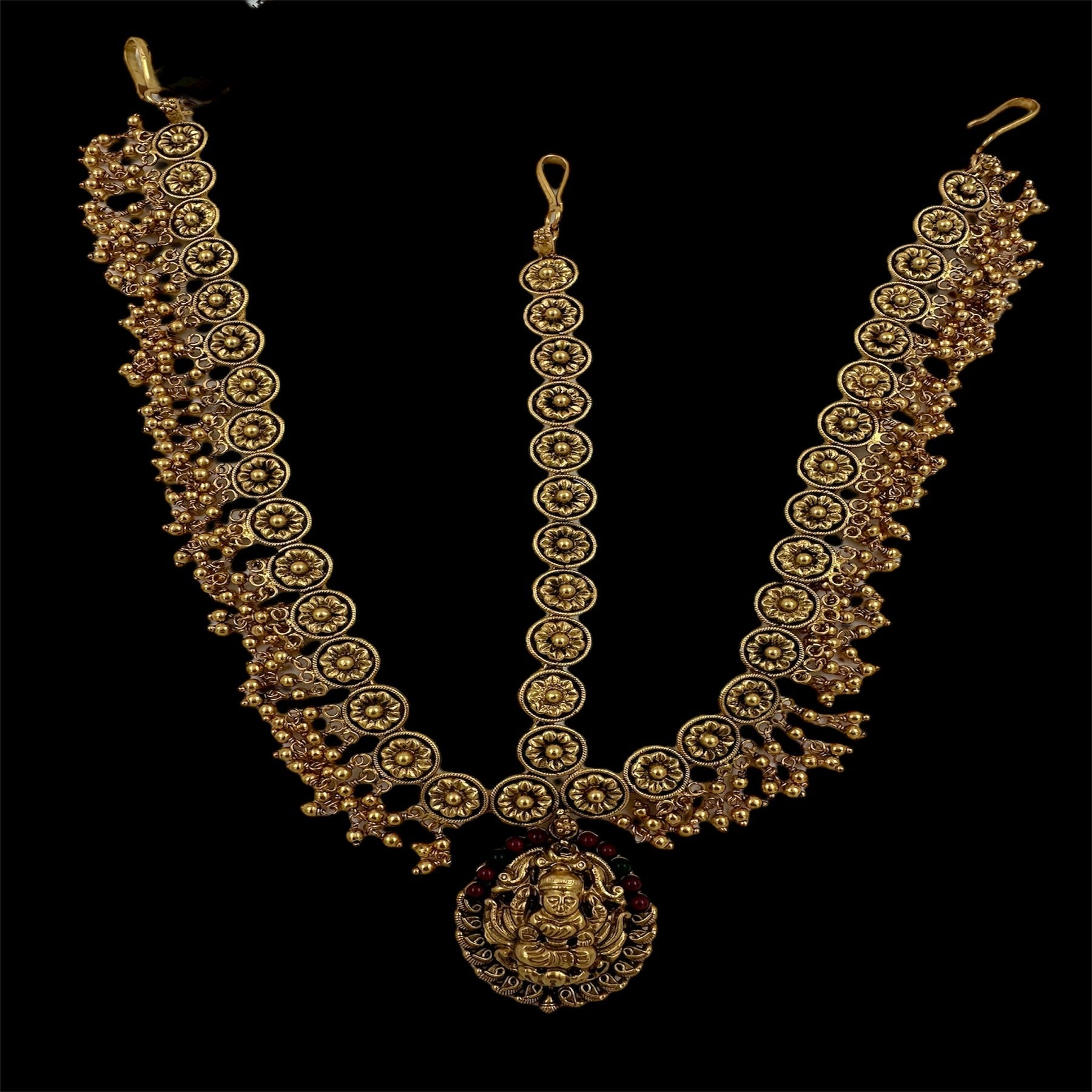 Antique Lakshmi Maang Tikka with Headset & Gold Ball Accents