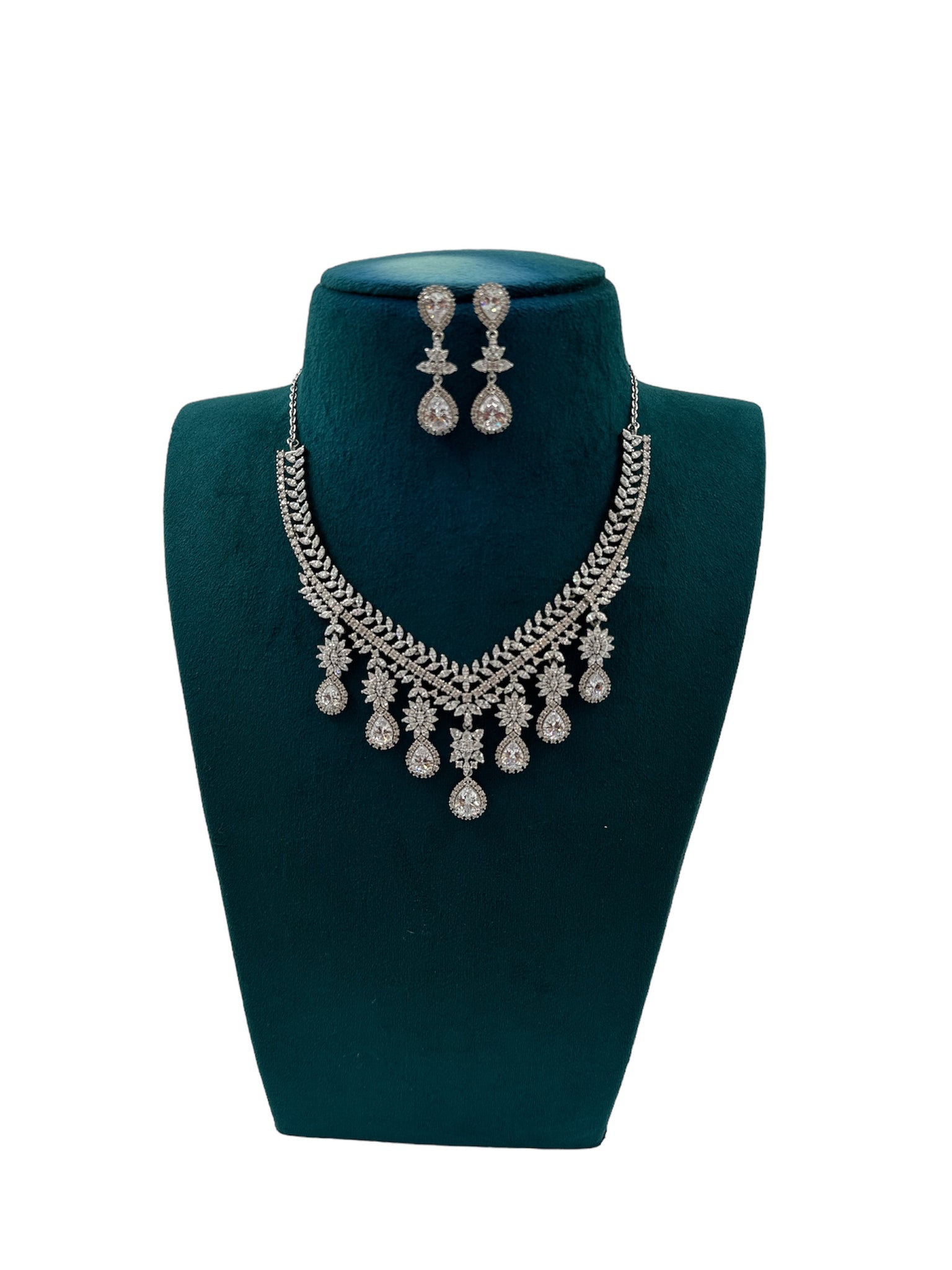 Precious Swaroski Necklace Set 92.5 Silver CZ With Silver Polish