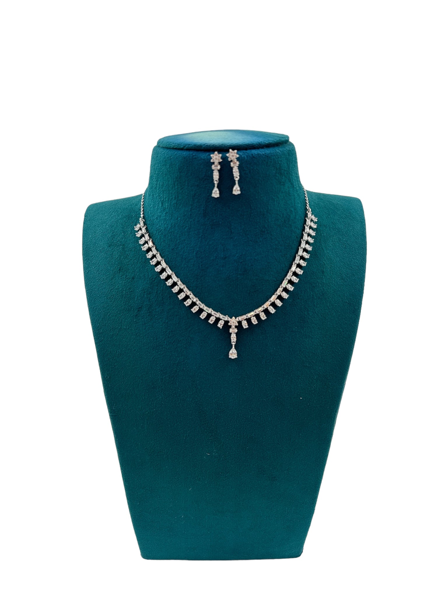 Precious Swaroski Necklace Set 92.5 Silver CZ With Simple Necklace