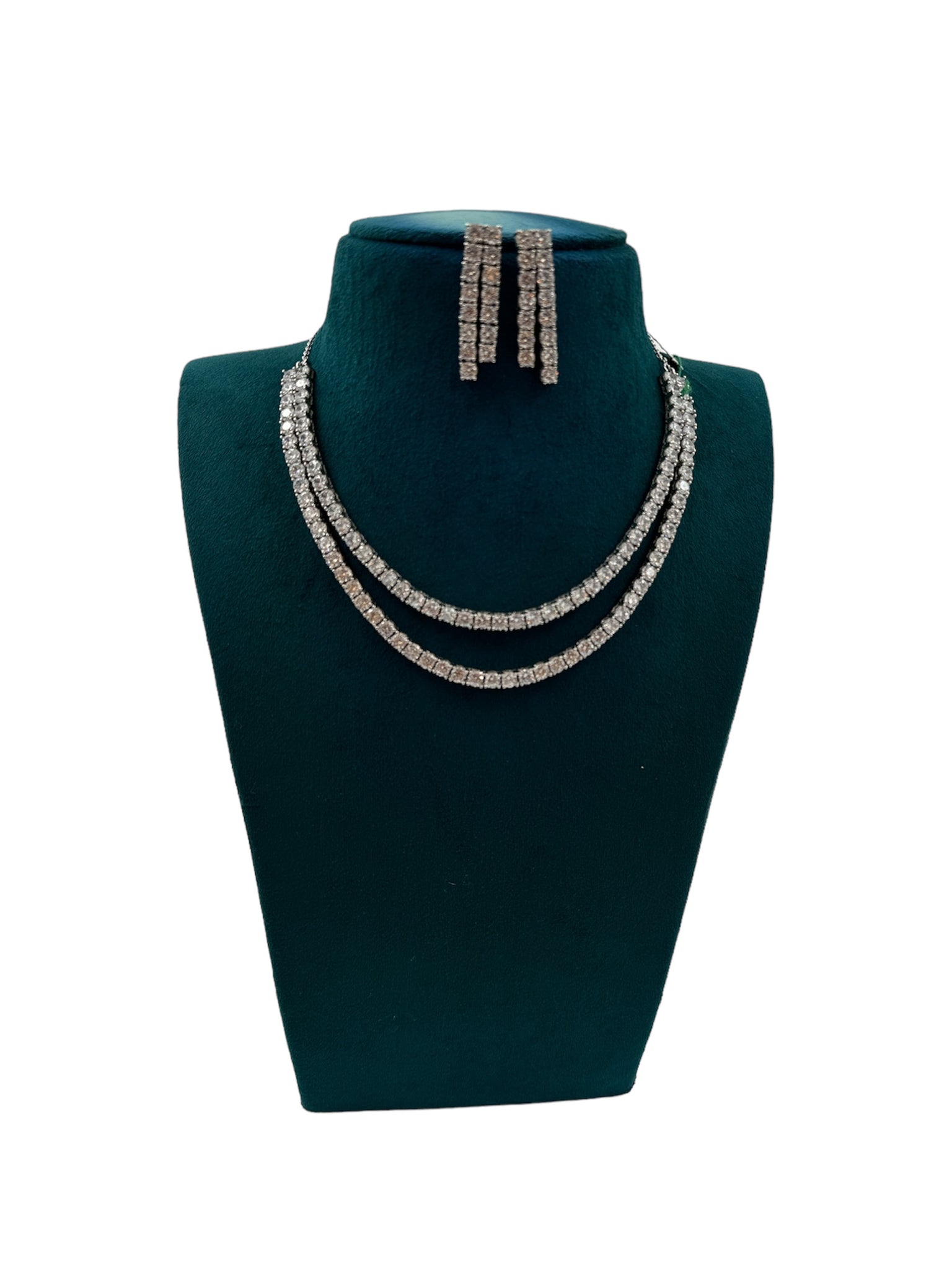 Precious Swaroski Necklace Set 92.5 Silver CZ Chain With Silver Polish