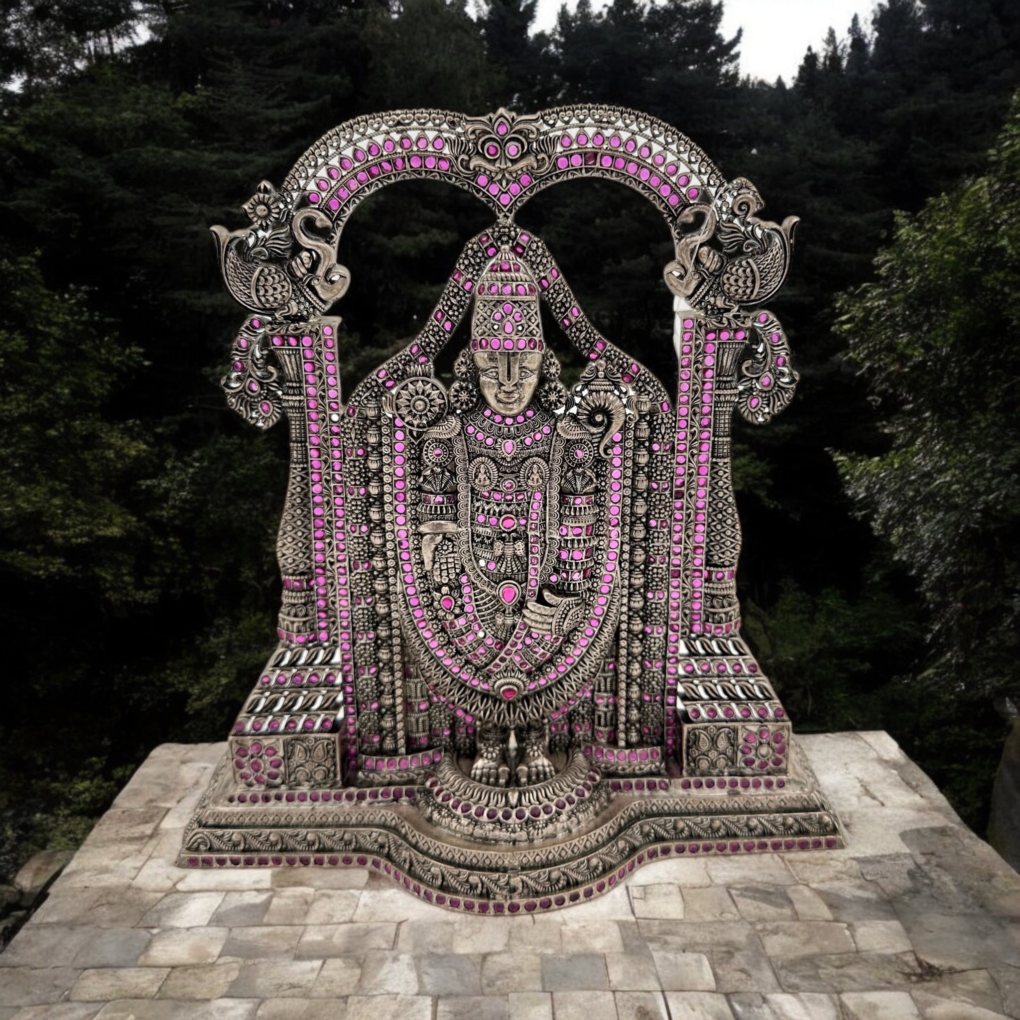 Lord Balaji Idol with 92.5 Silver   With  Ruby  Stones And Antic Palish