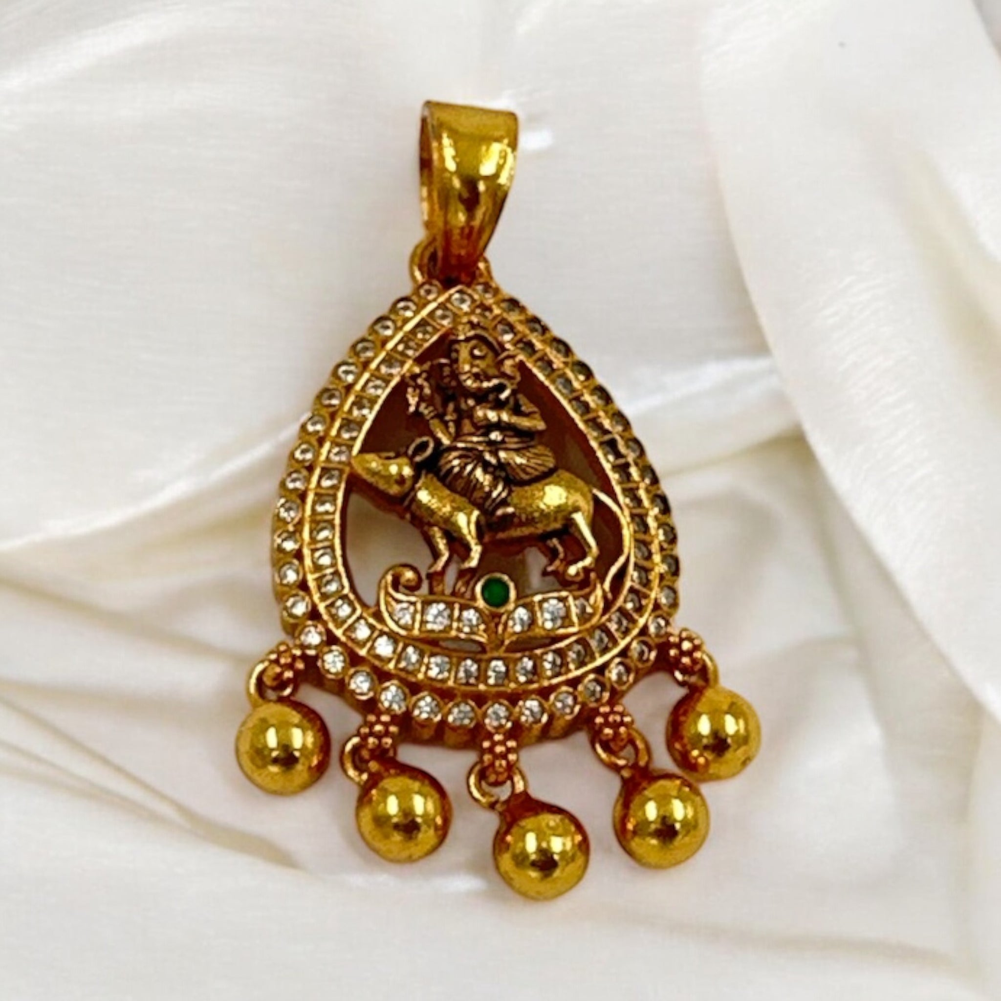 Antique Ganesha Pendant 92.5 Silver Ganesh Design CZ Stone Gold  Balls Hangings With Gold Polish