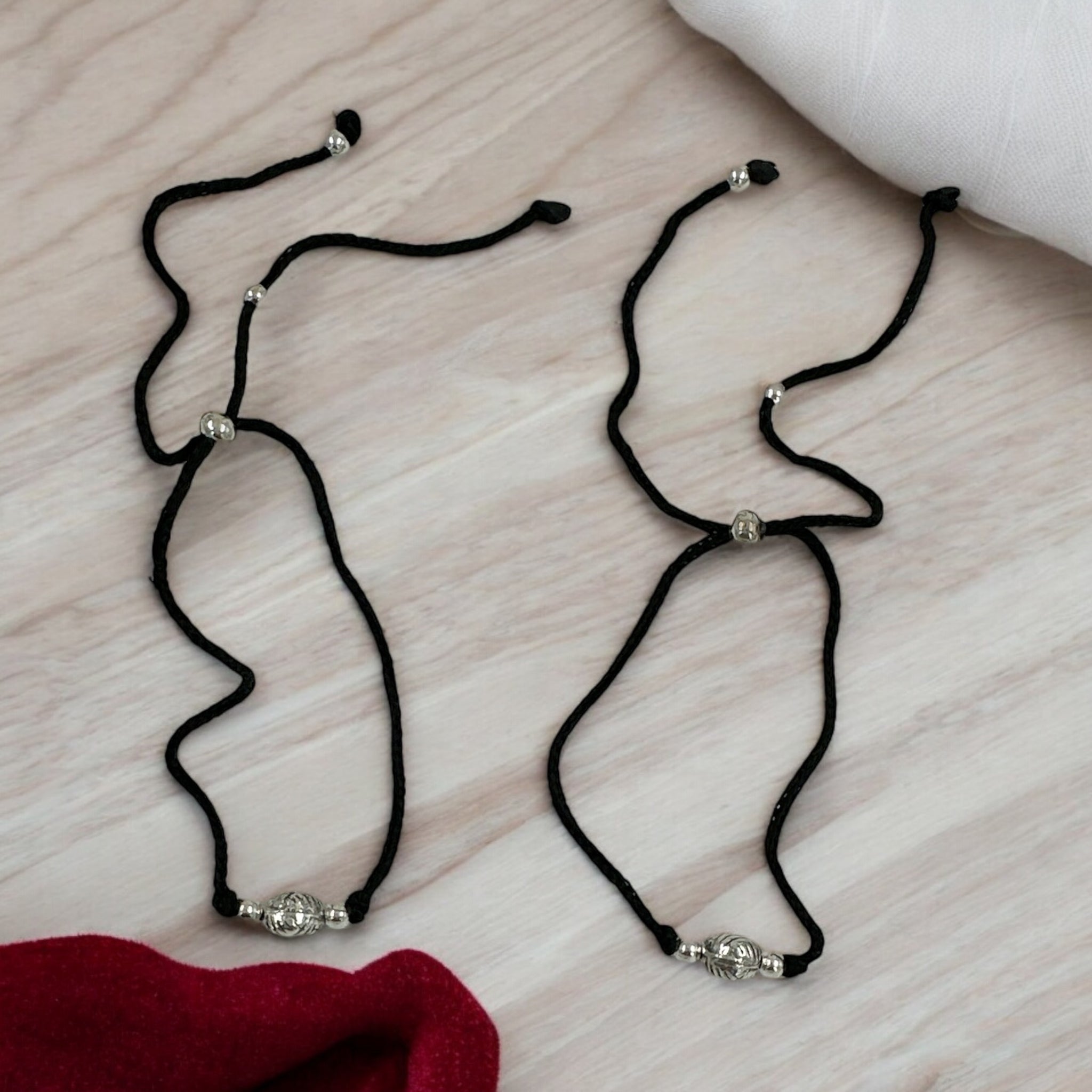 Precious Anklets 92.5 Silver Ball   With  Black  Thread