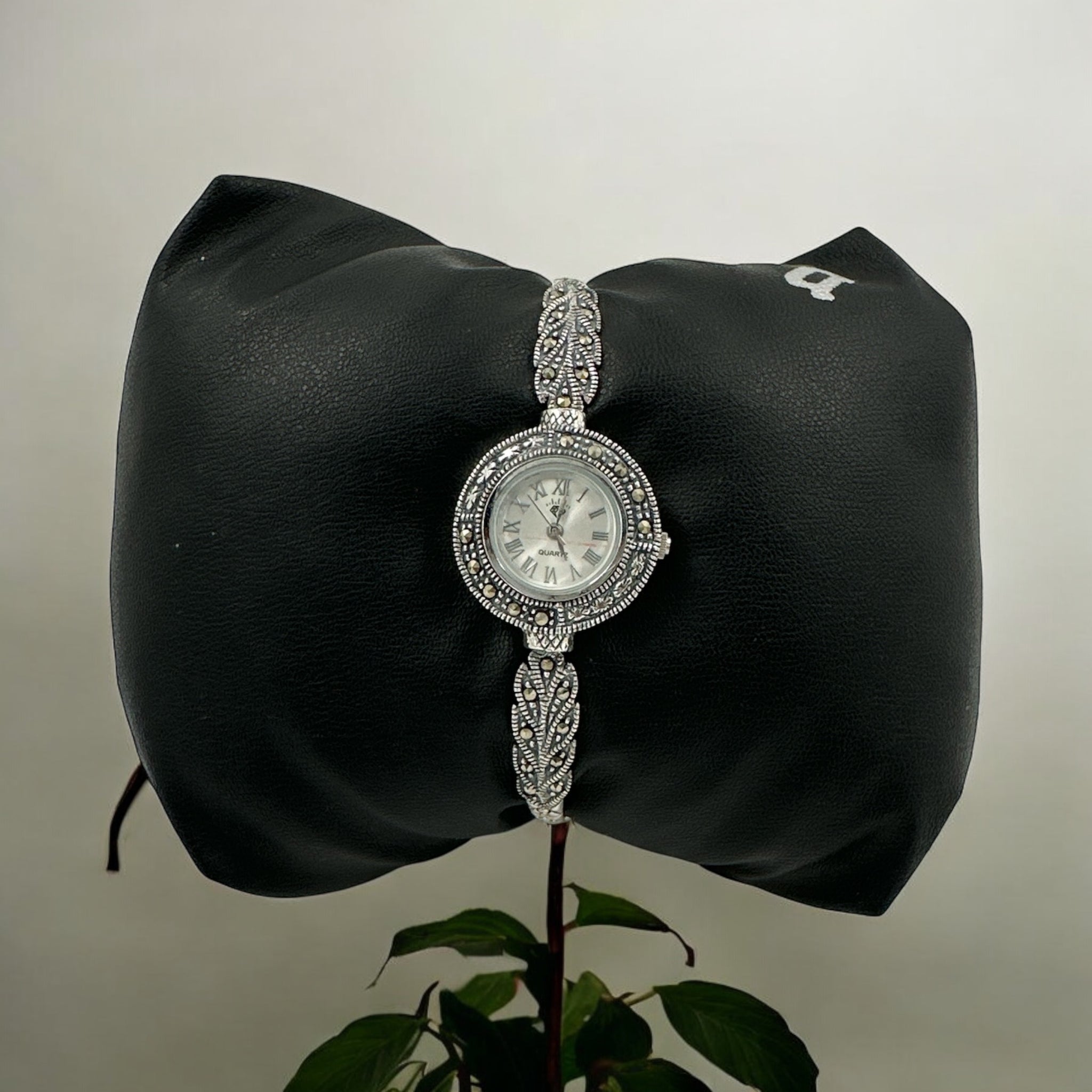 Womens Silver Watch 92.5 Silver Marker stone with leaf desgin