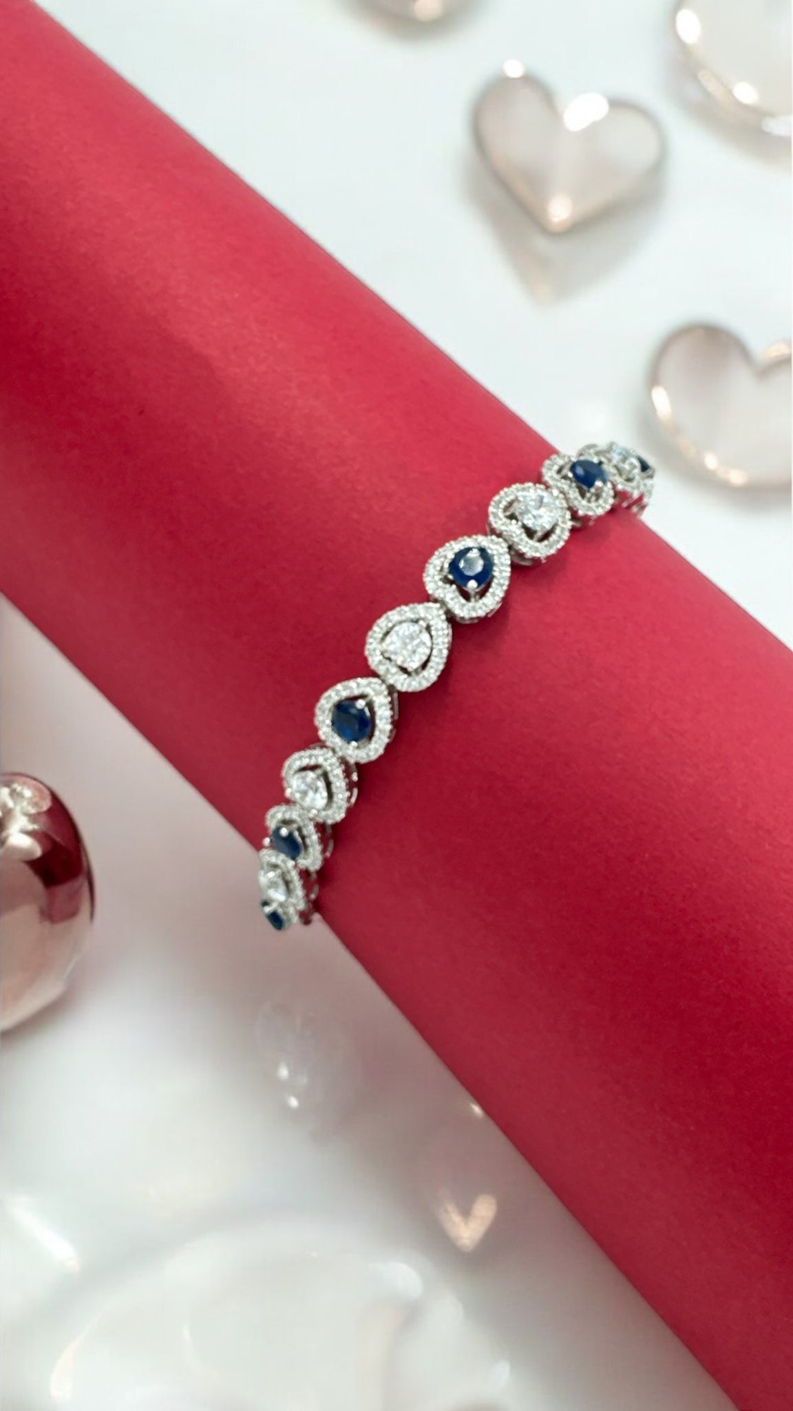 Swaroski Bracelet 92.5 Silver Blue CZ Stone With Silver Polish