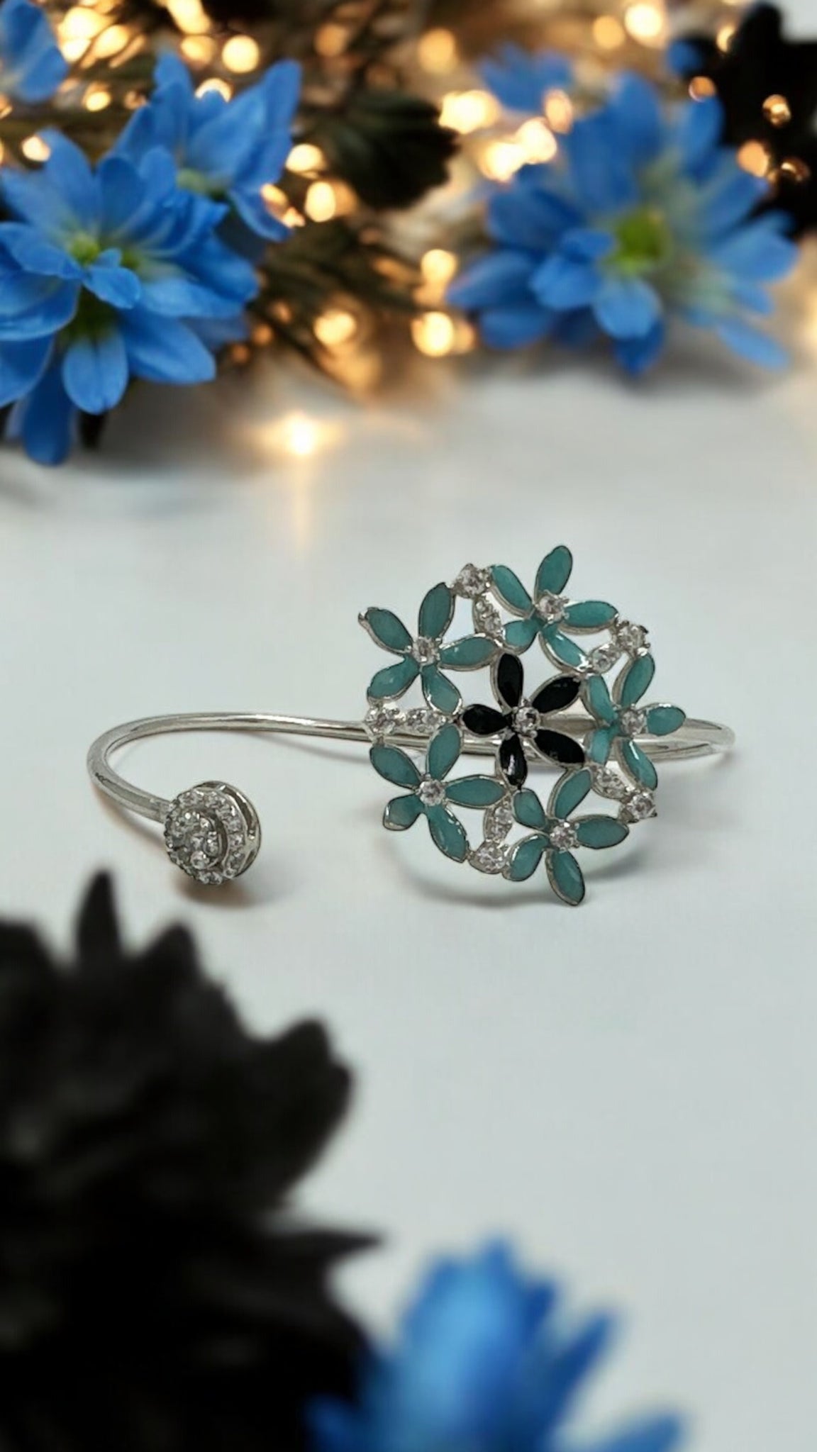 Swaroski Bracelet 92.5 Silver for Her Flower Modal  CZ Stone With Silver Polish