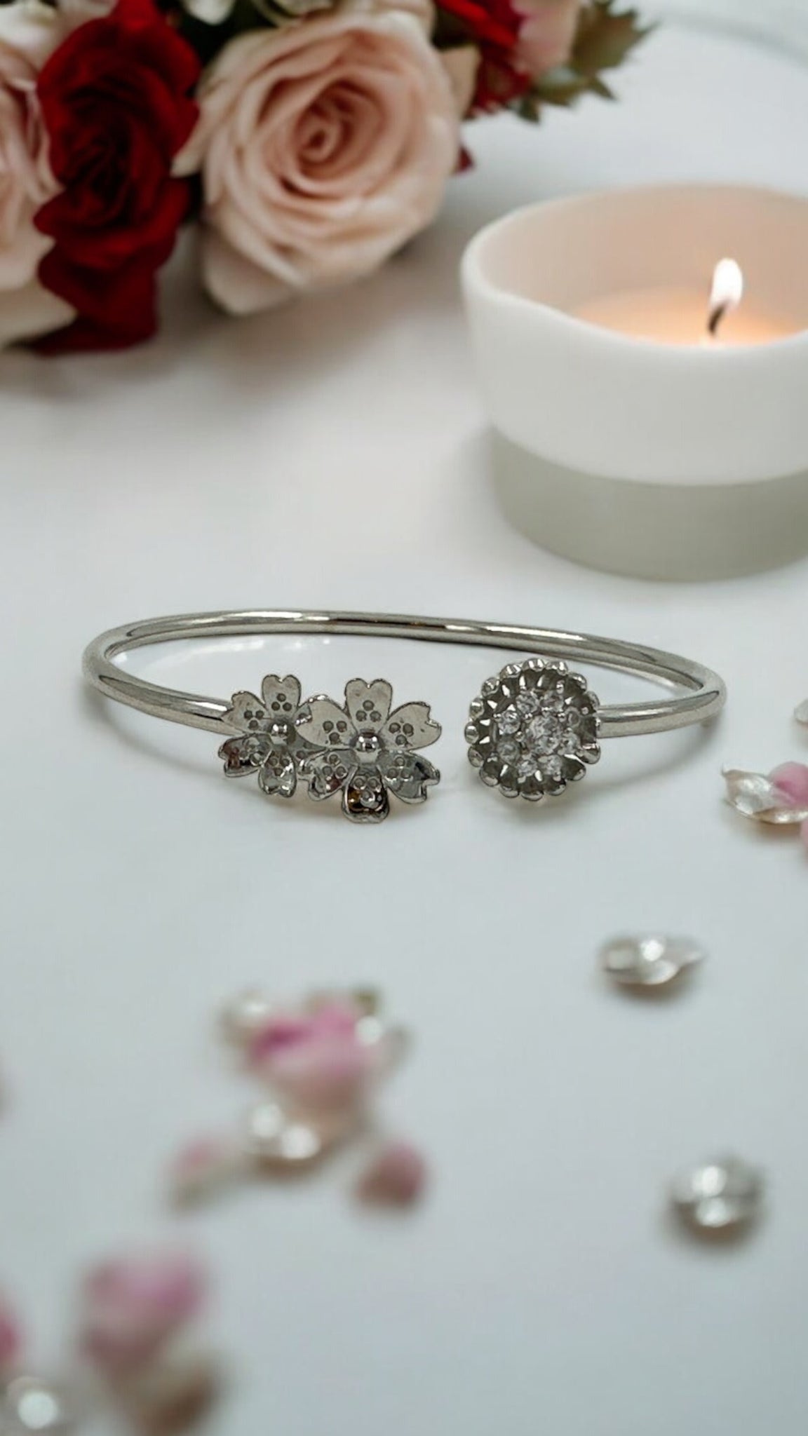 Swaroski Bracelet 92.5 Silver for Her Flower Modal CZ Stone With Silver Polish