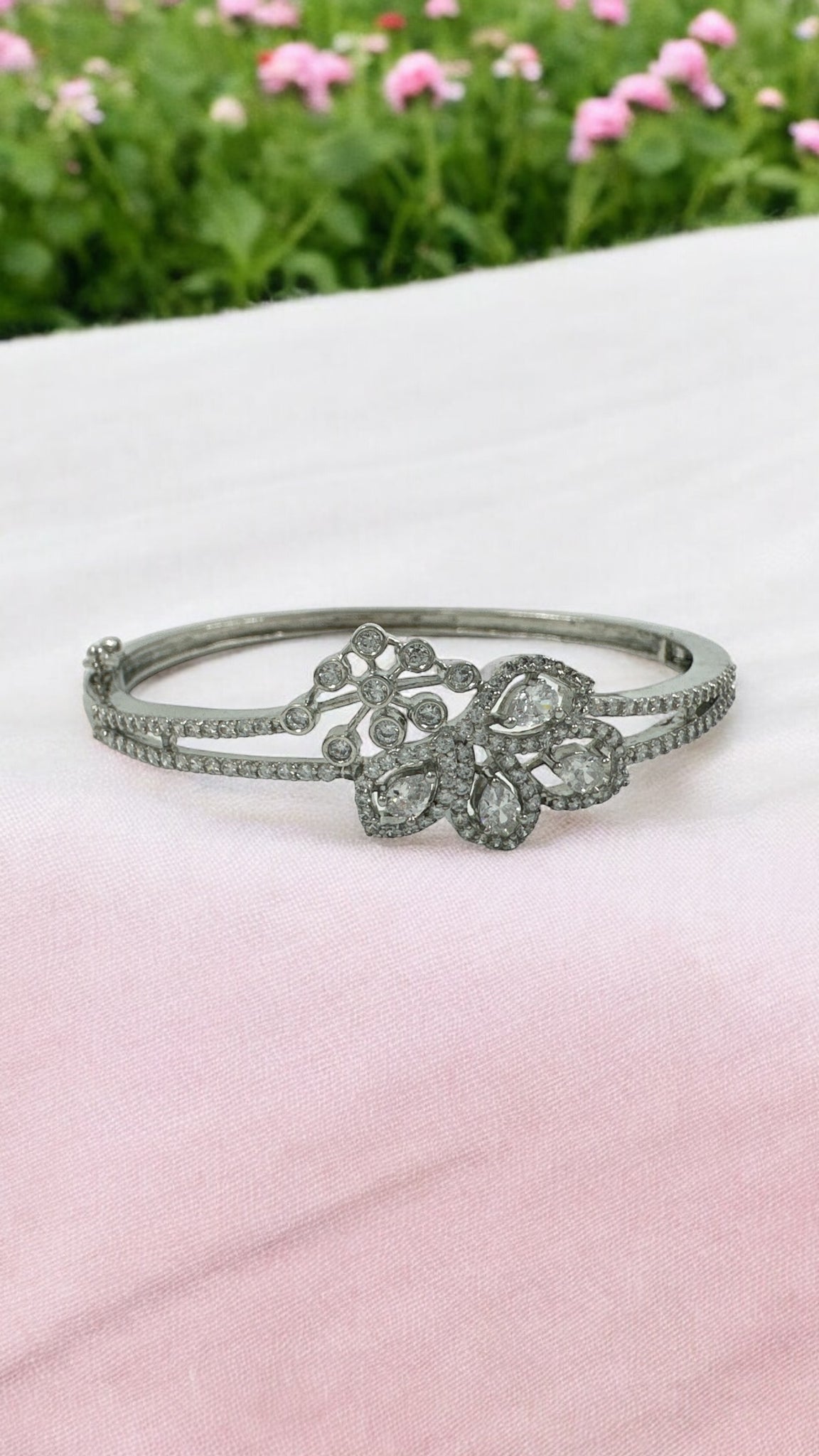 Swaroski Bracelet 92.5 Silver for Her Flower Modal  CZ Stone With Silver Polish