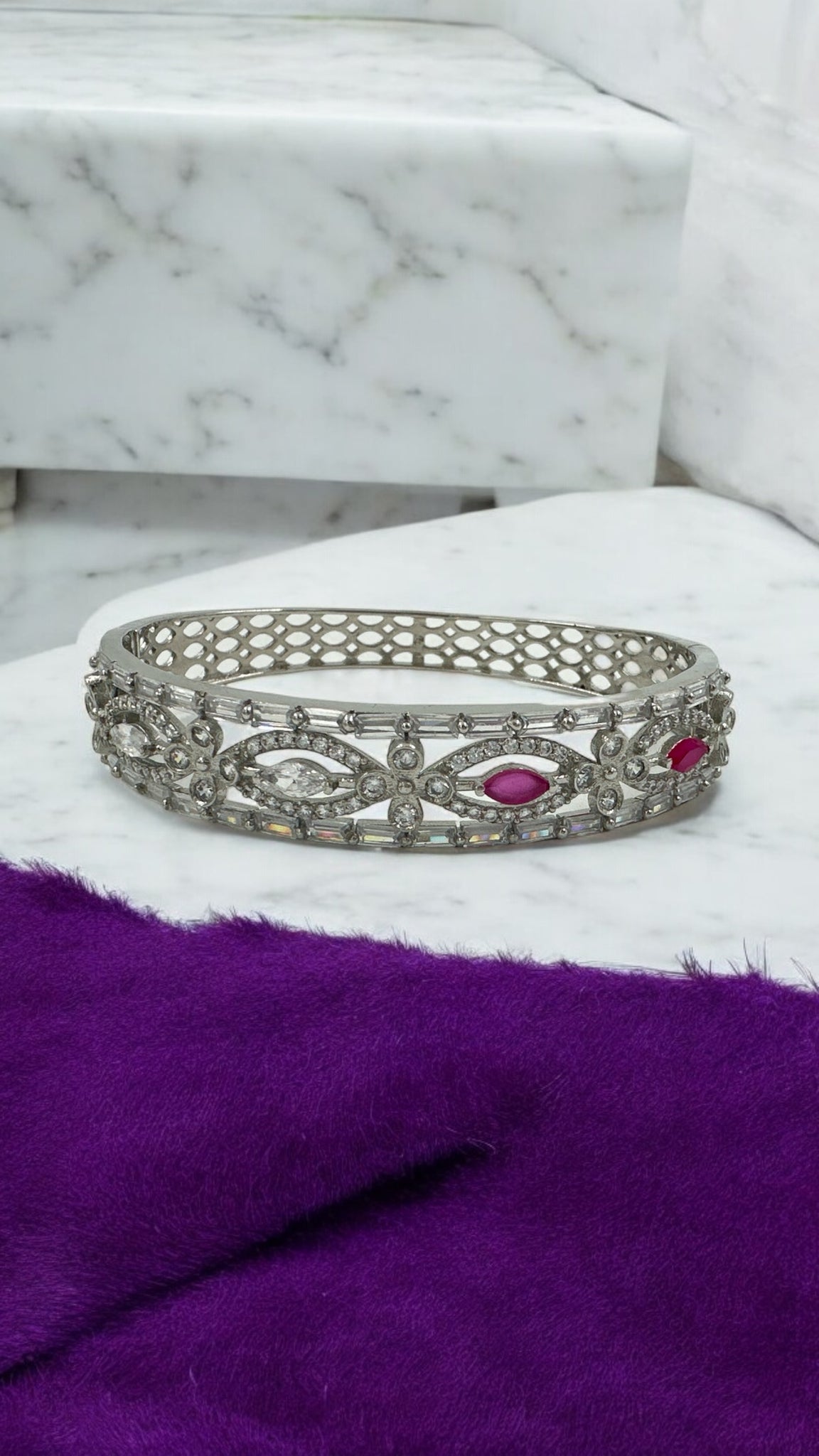 Swaroski Bracelet 92.5 Silver for Her CZ Ruby Stone With Silver Polish