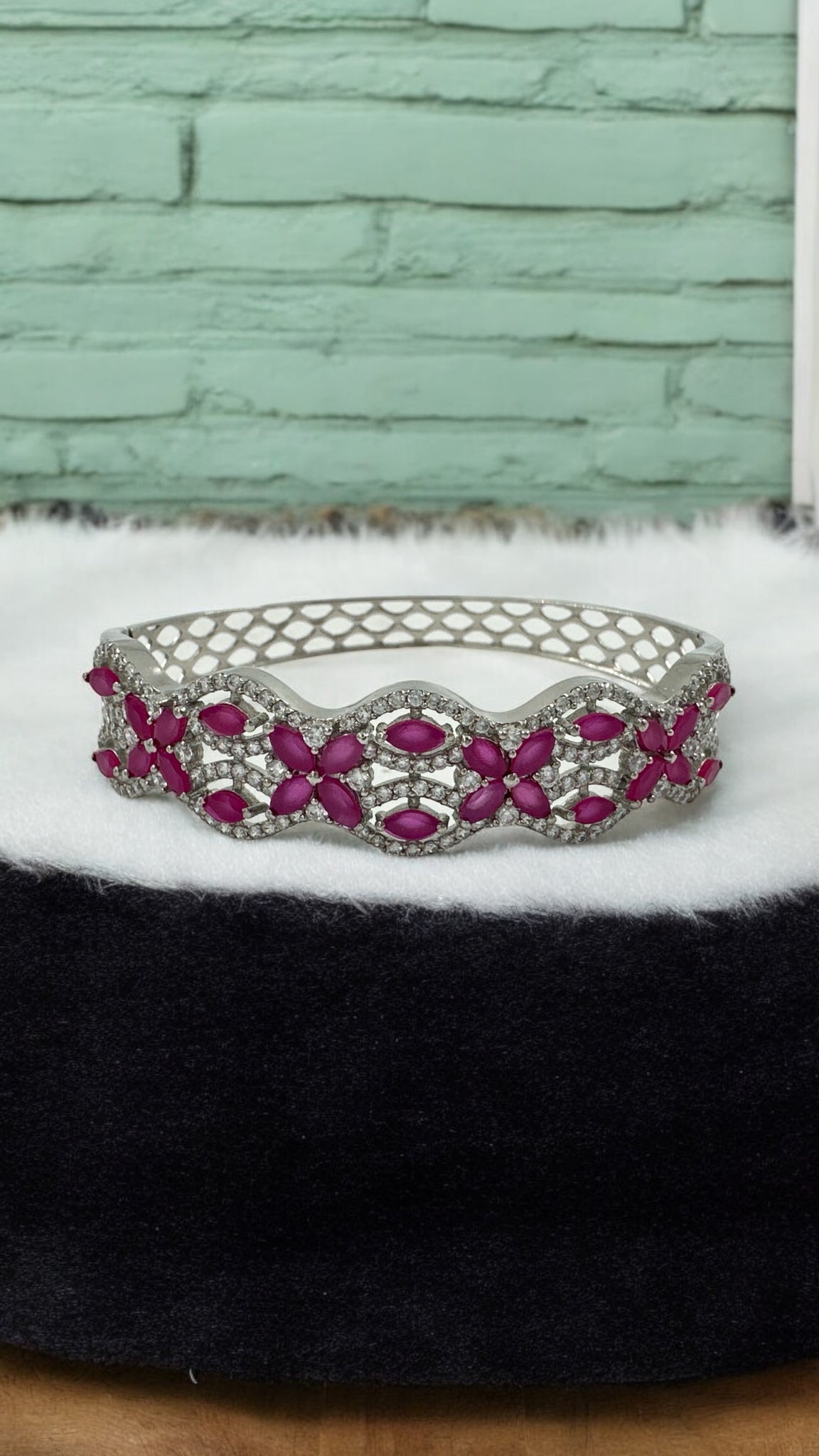 Swaroski Bracelet 92.5 Silver for Her Cz Ruby Stone With Silver Polish