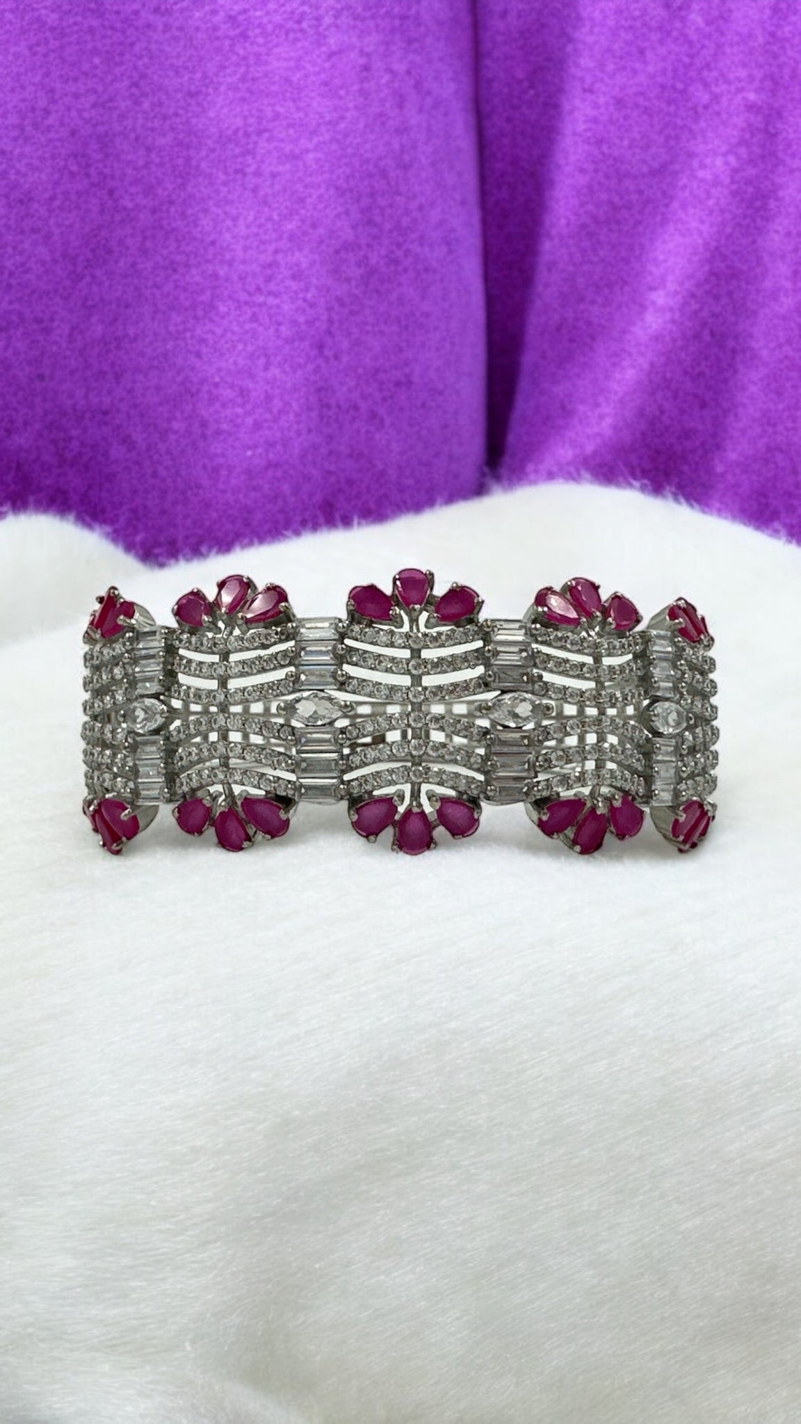 Swaroski Bracelet 92.5 Silver for Her  Ruby  CZ Stone With Silver Polish