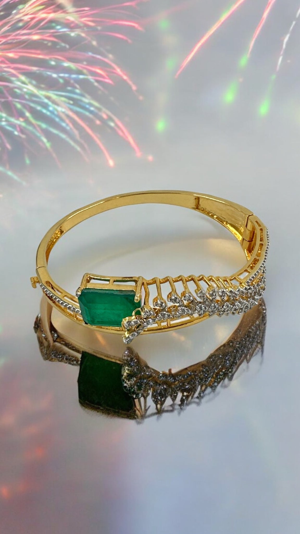 Swaroski Bracelet 92.5 Silver for Her  Lock Modal CZ Emerals Stone With Gold Polish