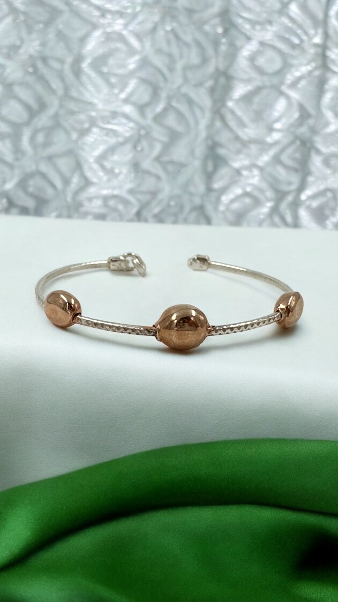 92.5 Silver Baby Kada Balls With Rose Gold Palish