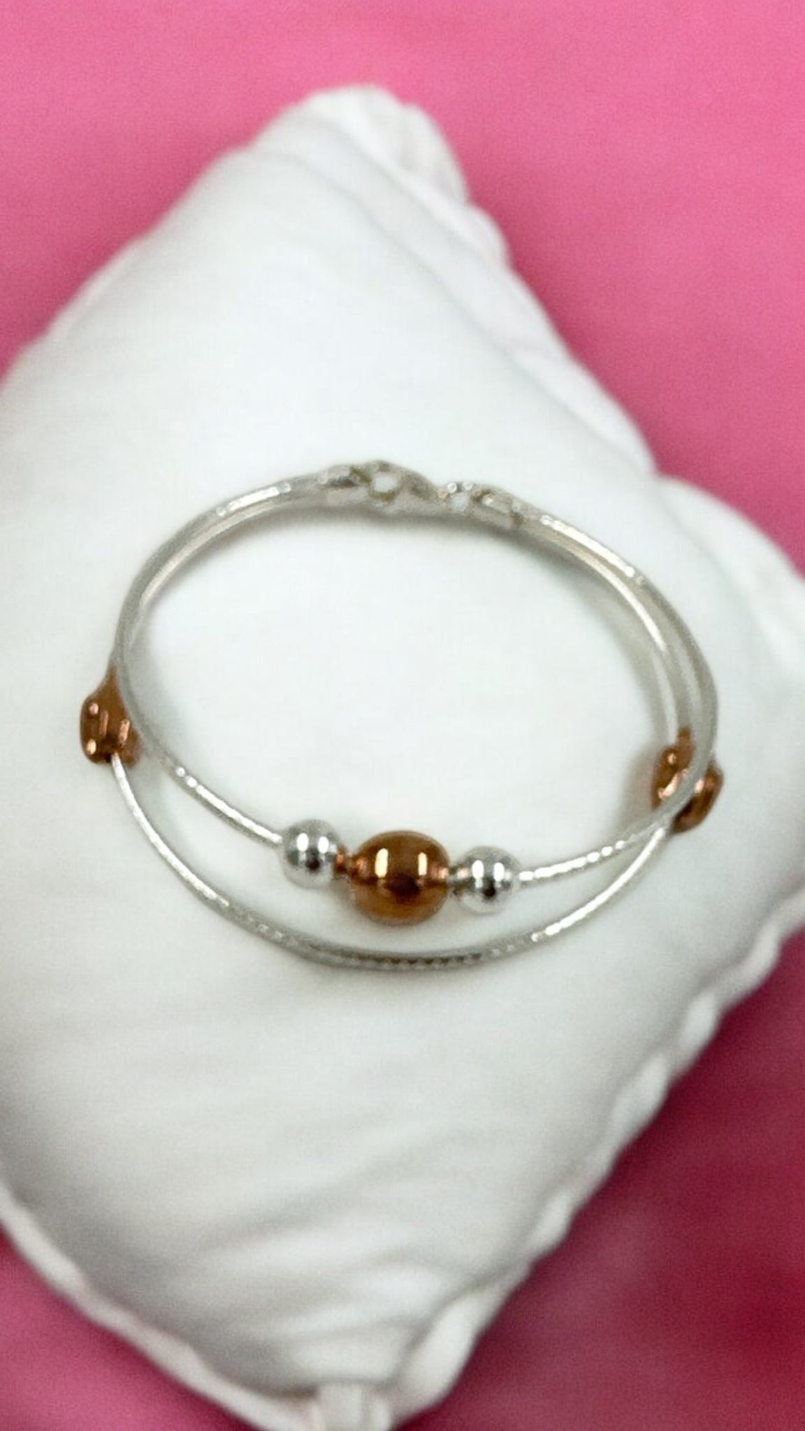 92.5 Silver Baby Kada Balls With Rose Gold Palish