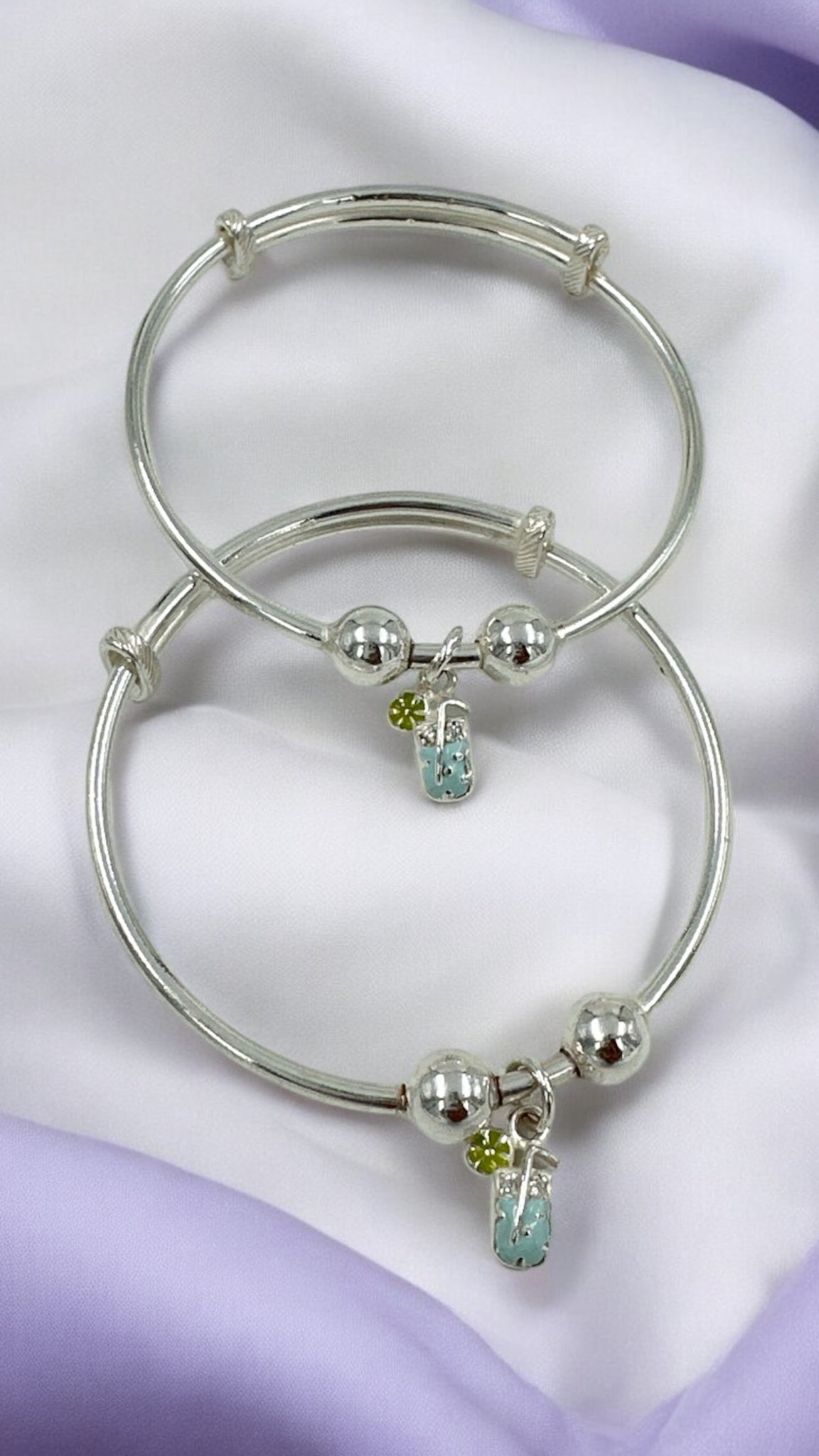 92.5 Silver Baby Kada set of 2 Adjustable Bangle With Kada Silver polish