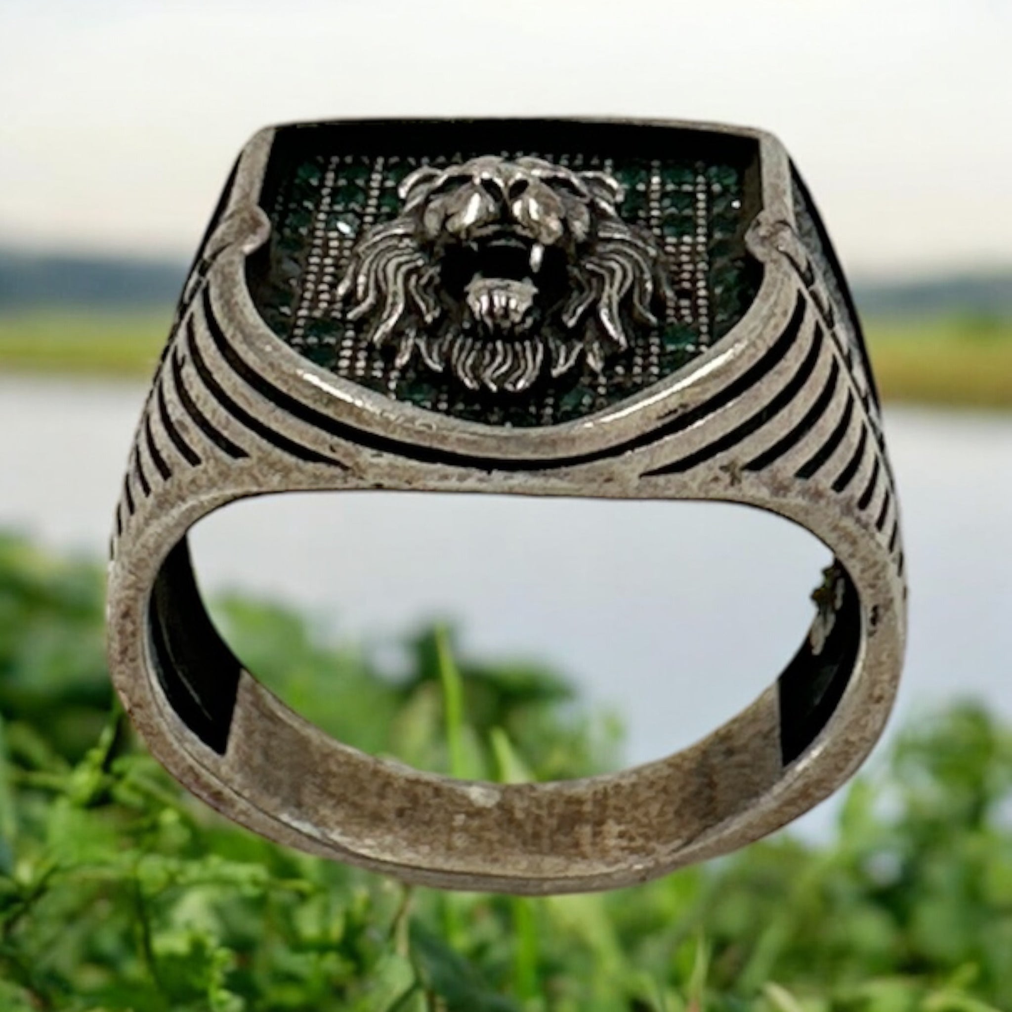 92.5 Silver Fingerring for Men Lion Modal With Silver Polish