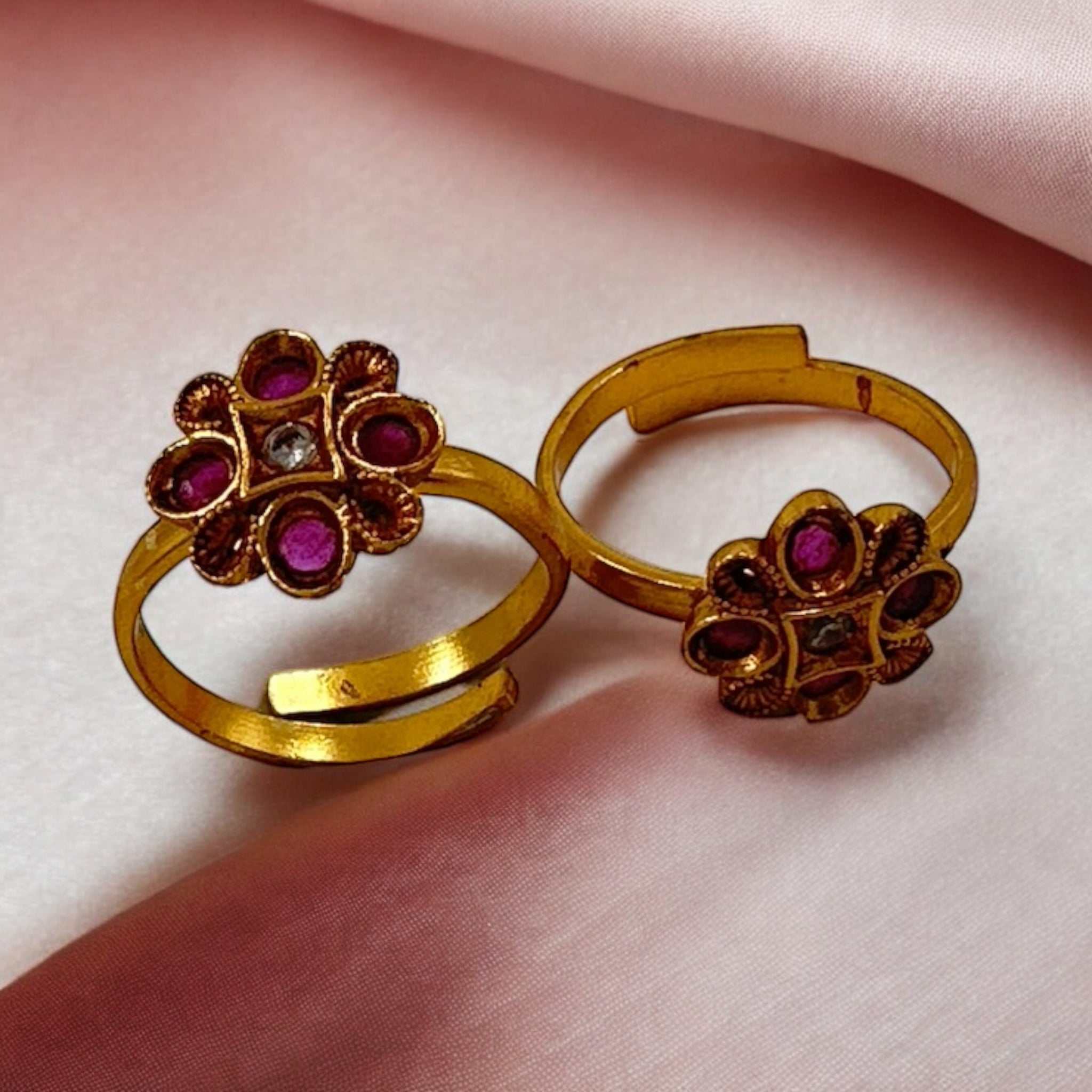 92.5 Silver Toe rings  Ruby Stones  With Gold Palish