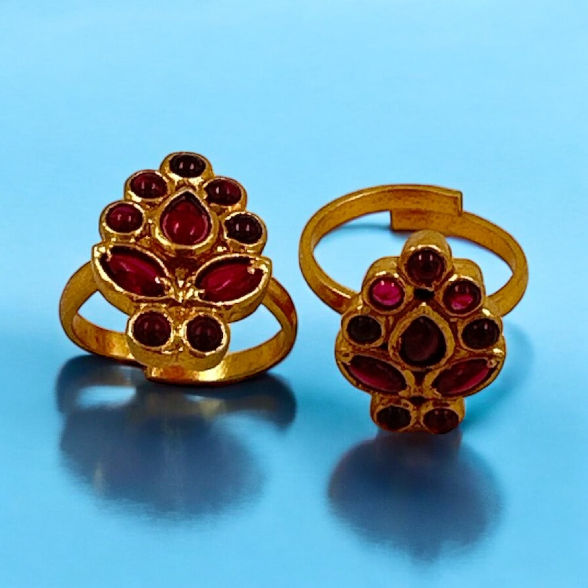 92.5 Silver Toe Rings     Ruby Stones With Gold Palish