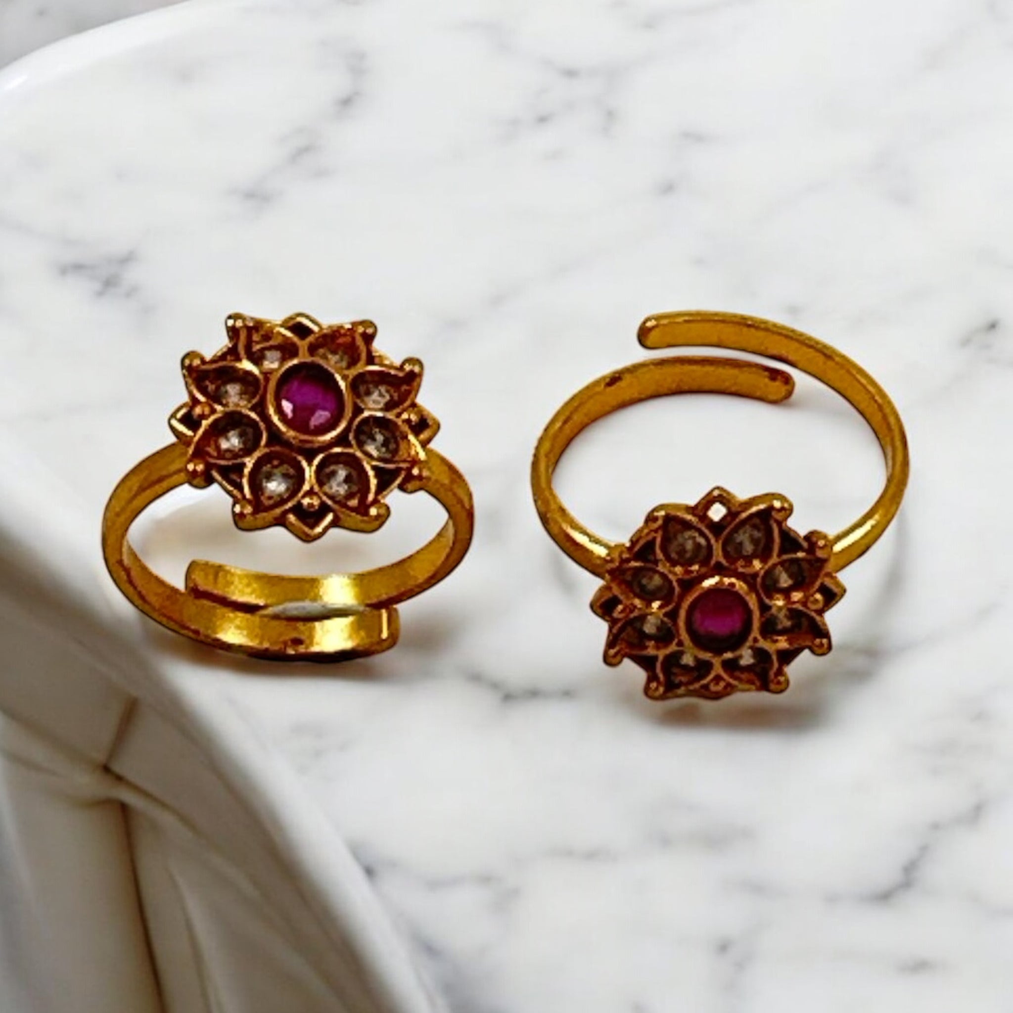 92.5 Silver Toe rings  Ruby Stones With Gold Palish