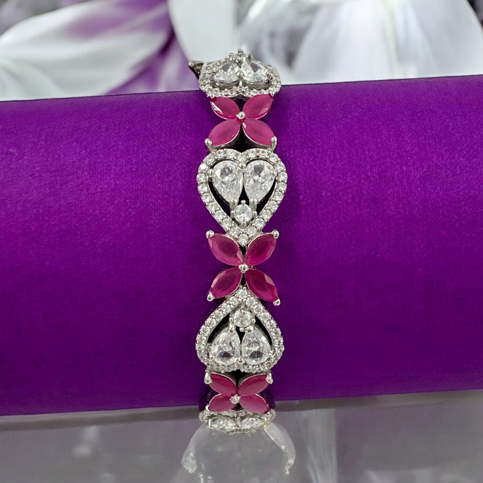 Swaroski Bracelet 92.5 Silver for Her CZ Ruby Stone With Silver Polish