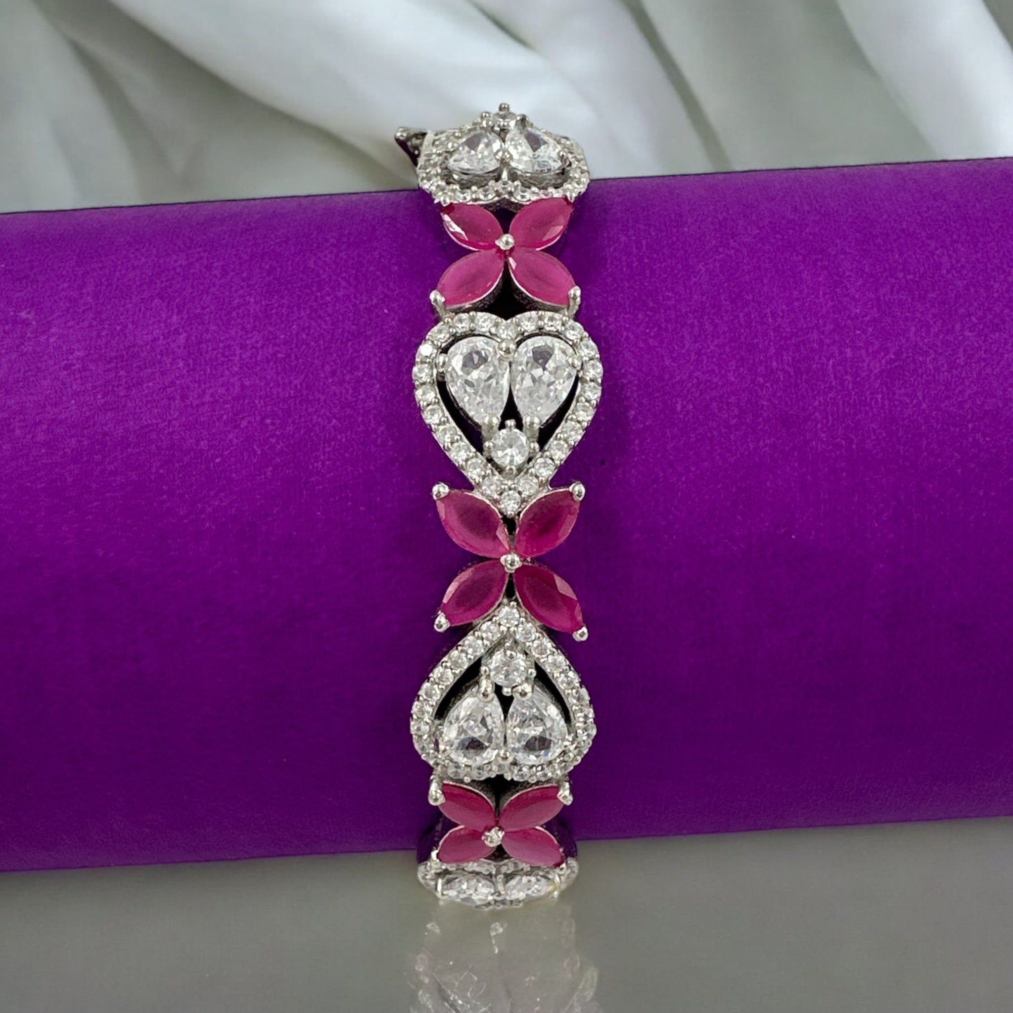 Swaroski Bracelet 92.5 Silver for Her CZ Ruby Stone With Silver Polish